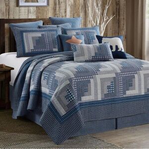 Mountain Blue Patchwork Printed Queen Quilt Set Lodge Cabin